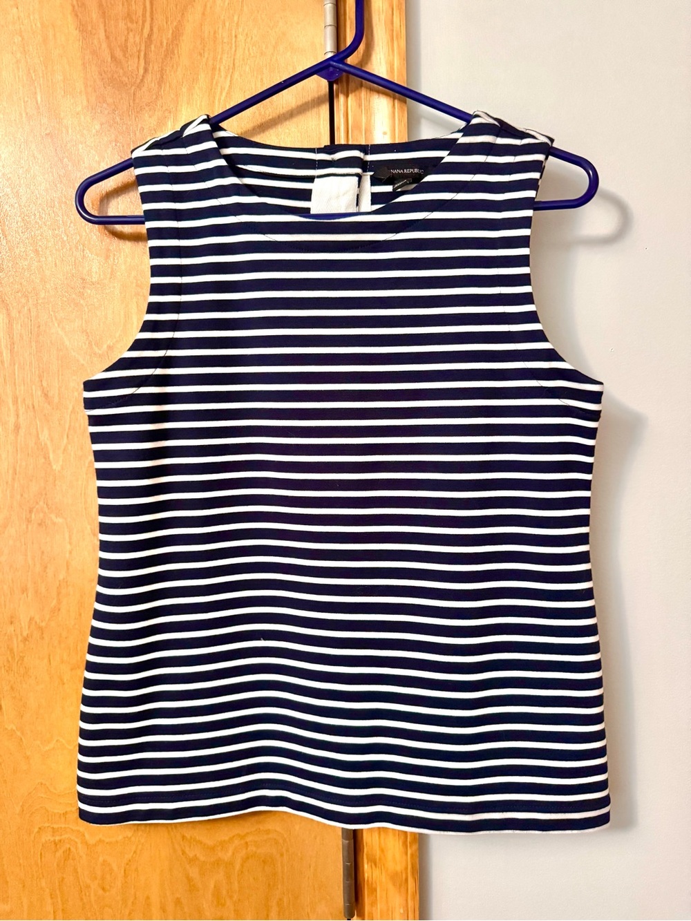 Banana Republic Boxy Button Tank Sleeveless Navy and White Striped Tank Top